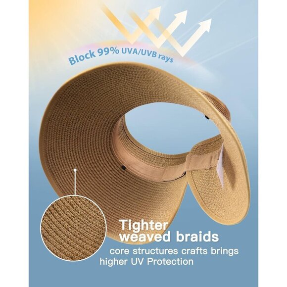 Women’s Wide Brim Straw Sun Hat Foldable UV Protection Beach Vacation Accessory main image 6